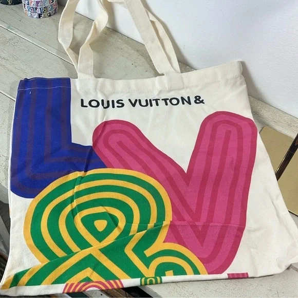 Louis Vuitton Cream Tote with Multicolor Lettering, NEW - Picture 4 of 6